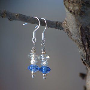 Gold Silver and Blue Glass earrings
